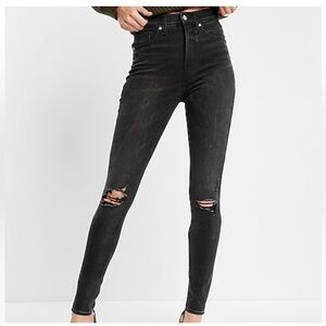 Express Skinny High Rise Black Distressed Jean